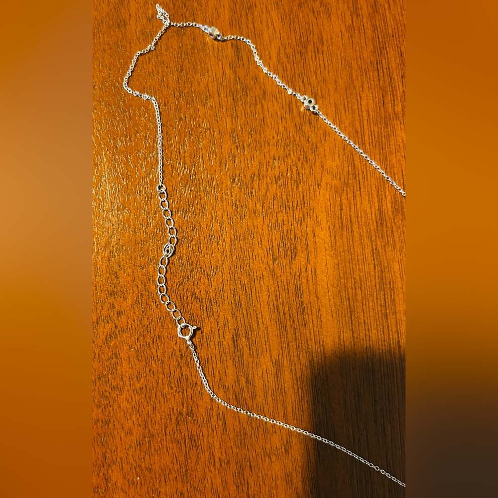 .925 Silver Station Necklace with White Sapphires and Adjustable Clasp - Picture 3 of 3